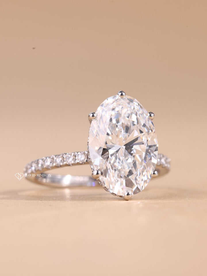 2.50CT-3.50CT Oval Cut Diamond Hidden Halo Moissanite Engagement Ring