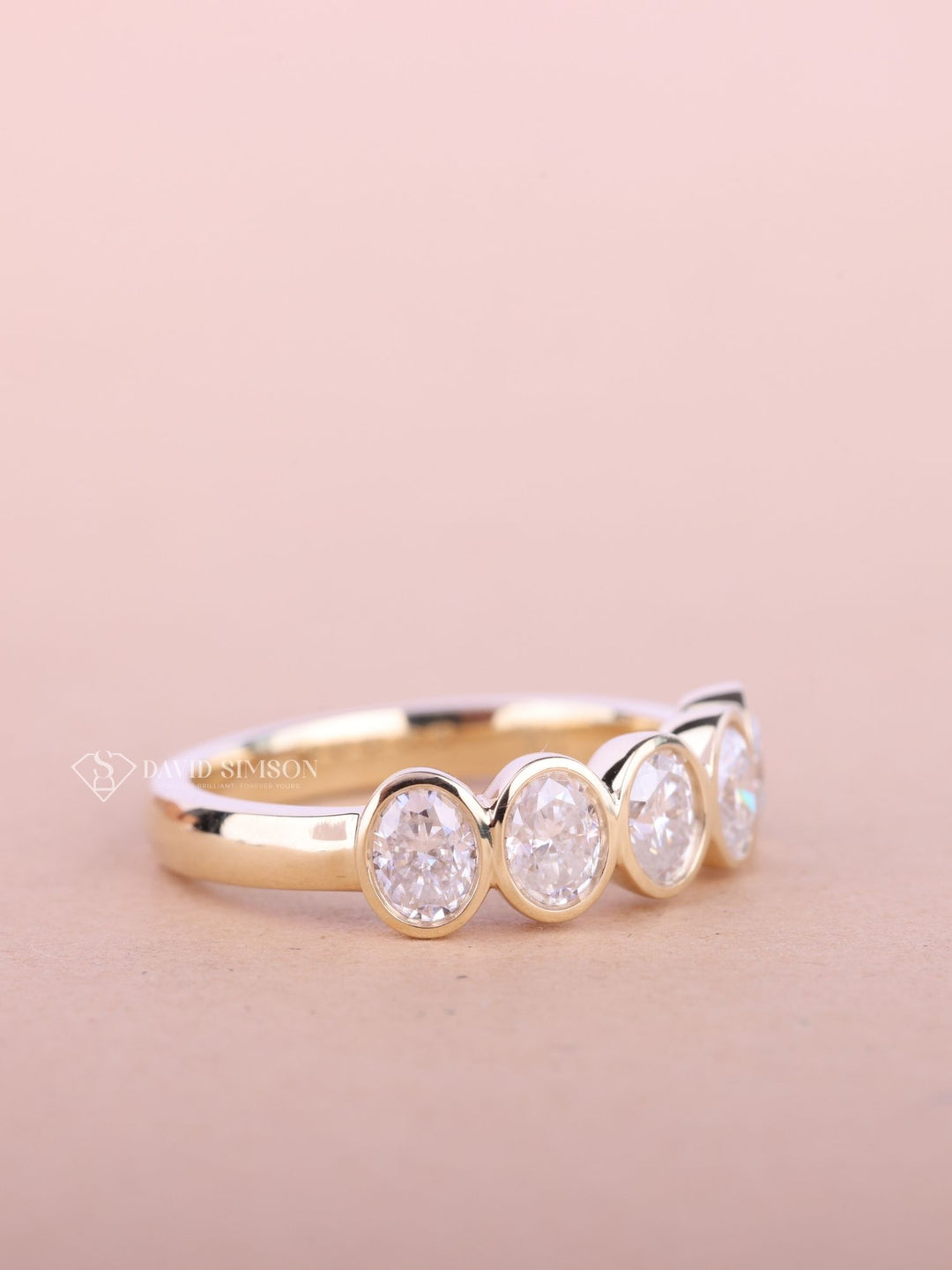 Oval Cut Moissanite Bezel Set Five Stone Diamond Wedding Band