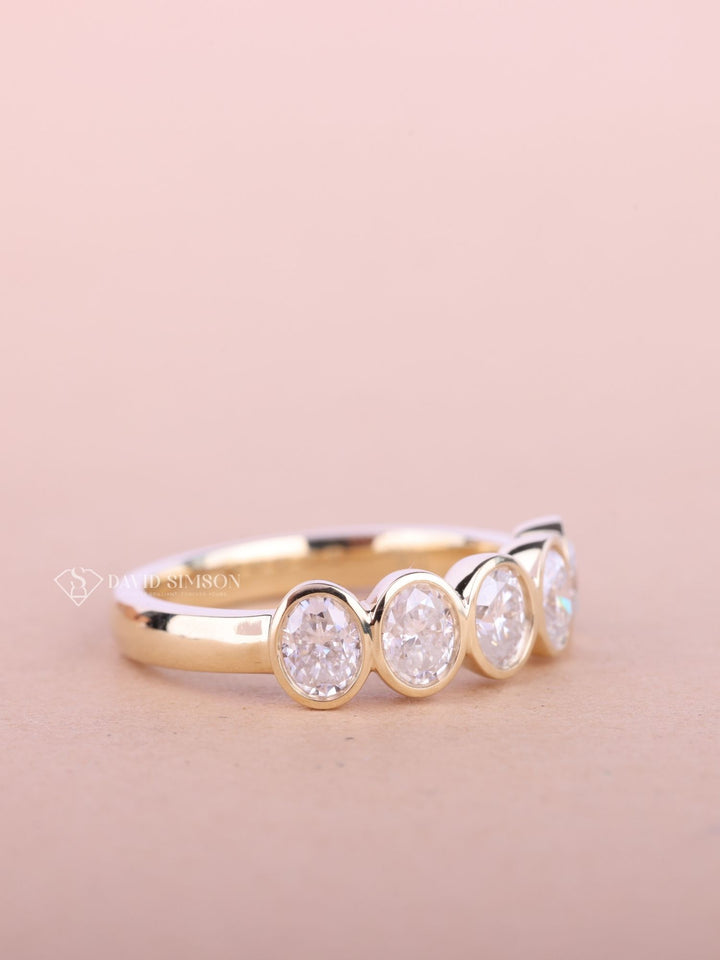 Oval Cut Moissanite Bezel Set Five Stone Diamond Wedding Band