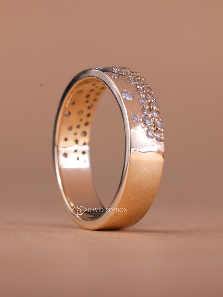 Round Cut Moissanite Diamond Flush Setting Wedding Band