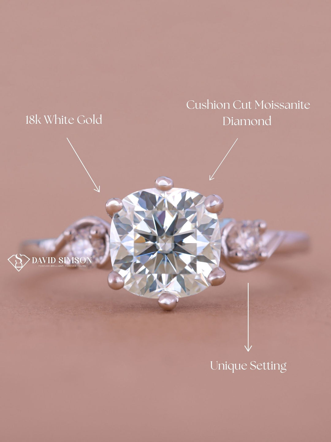 1.0CT-2.0CT Cushion Cut Moissanite Unique Three Stone Diamond Engagement Ring