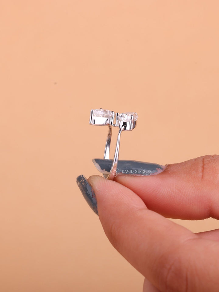 Pear Cut Moissanite Diamond Toi et Moi Open Engagement Ring for Her