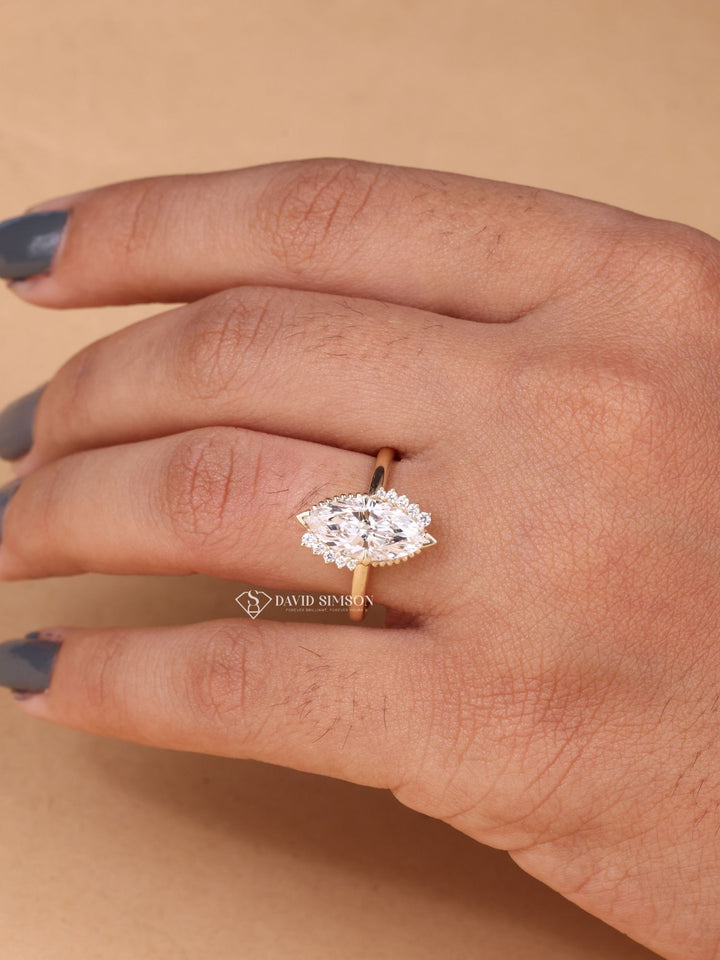 2.0CT-3.0CT Marquise Cut Moissanite Vintage Cluster Diamond Engagement Ring
