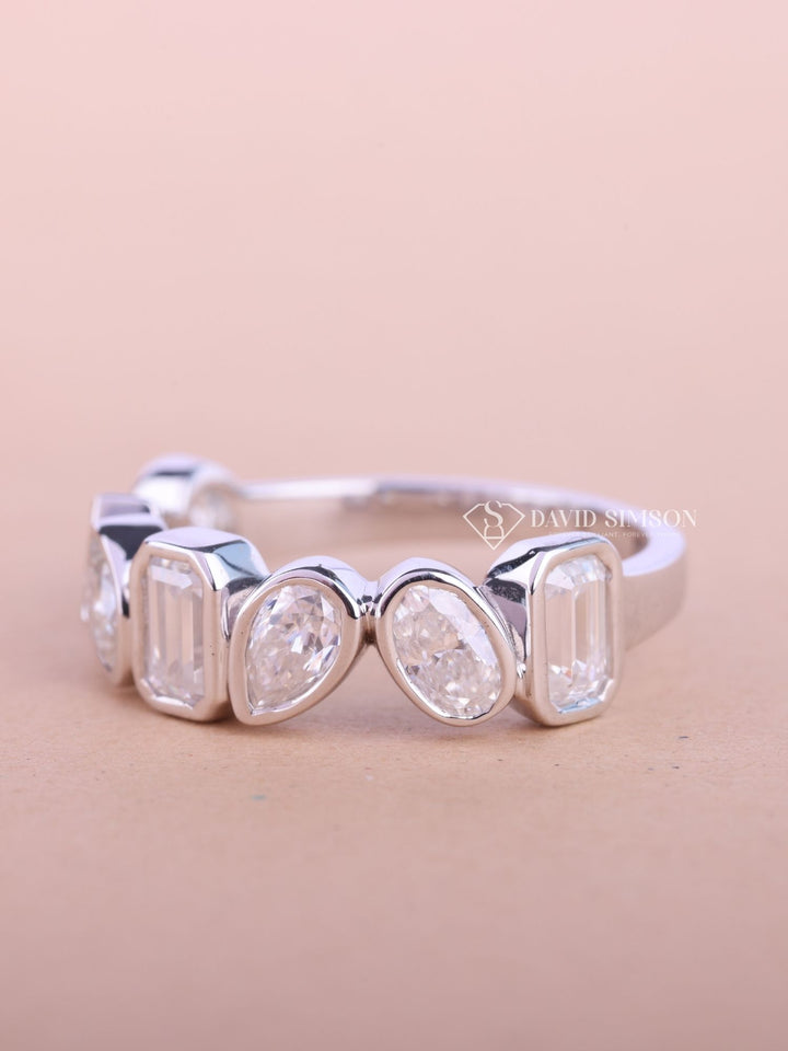 Mix Shape Moissanite Bezel Set Diamond Wedding Band for Women