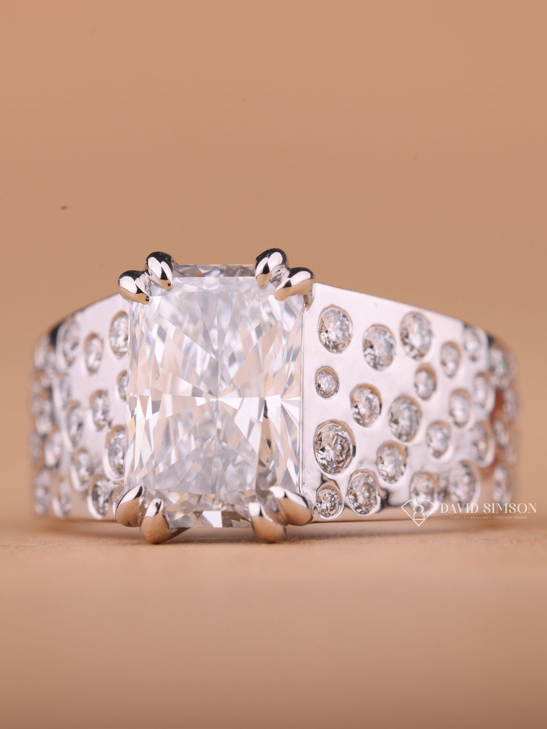 Radiant Cut Moissanite Diamond Flush Set Men's Wedding Ring