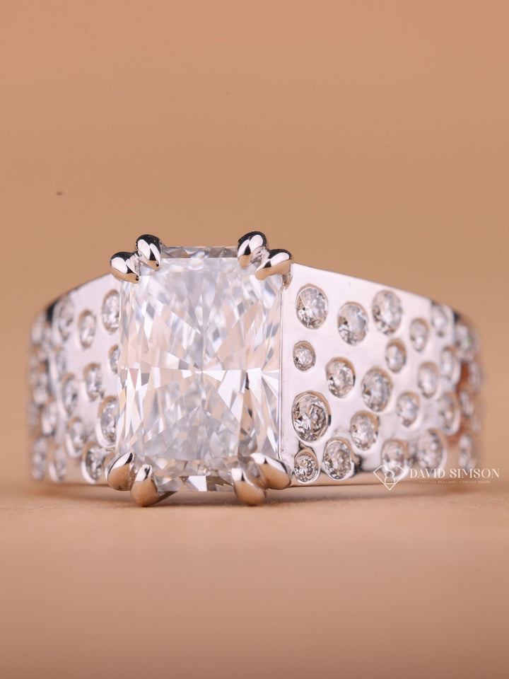 Radiant Cut Moissanite Diamond Flush Set Men's Wedding Ring