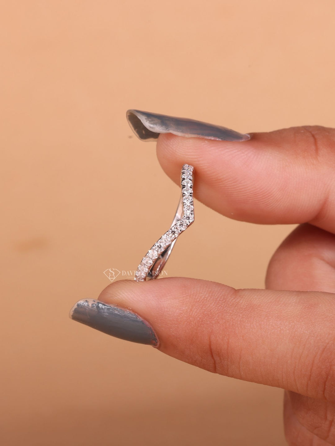 Round Cut Moissanite Diamond Curved Wedding Band