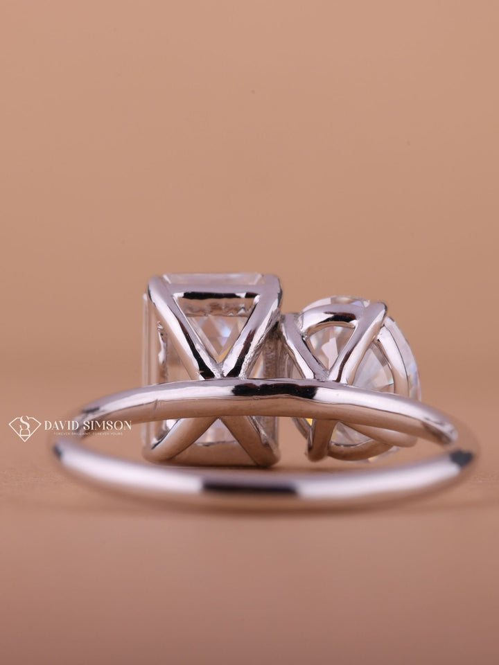 3.0CT Emerald & 2.0CT Oval Cut Moissanite Two Stone Diamond Engagement Ring