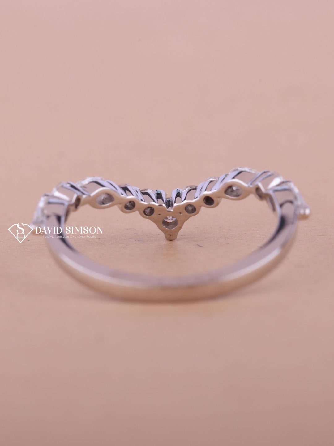 Round & Marquise Cut Moissanite Curved Diamond Wedding Band