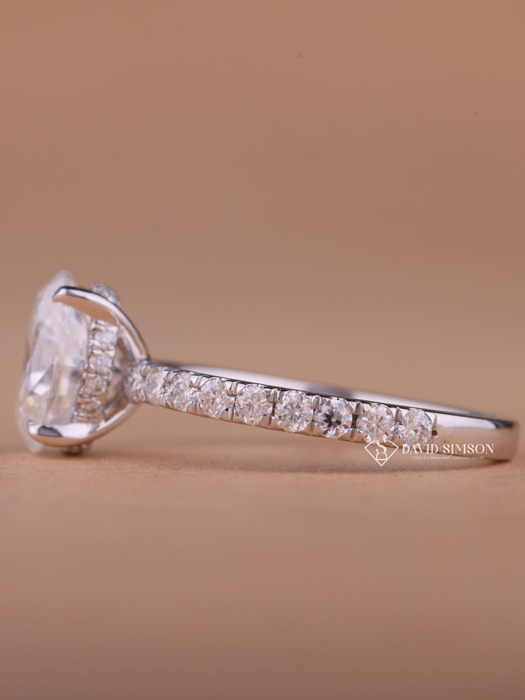 1.50CT-2.50CT Oval Cut Moissanite Hidden Halo & Pave Diamond Engagement Ring