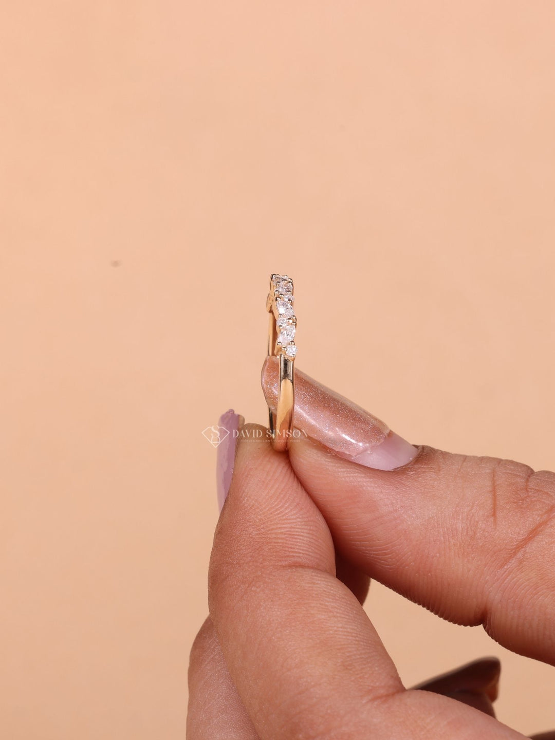 Round & Marquise Cut Moissanite Diamond Half Eternity Wedding Band