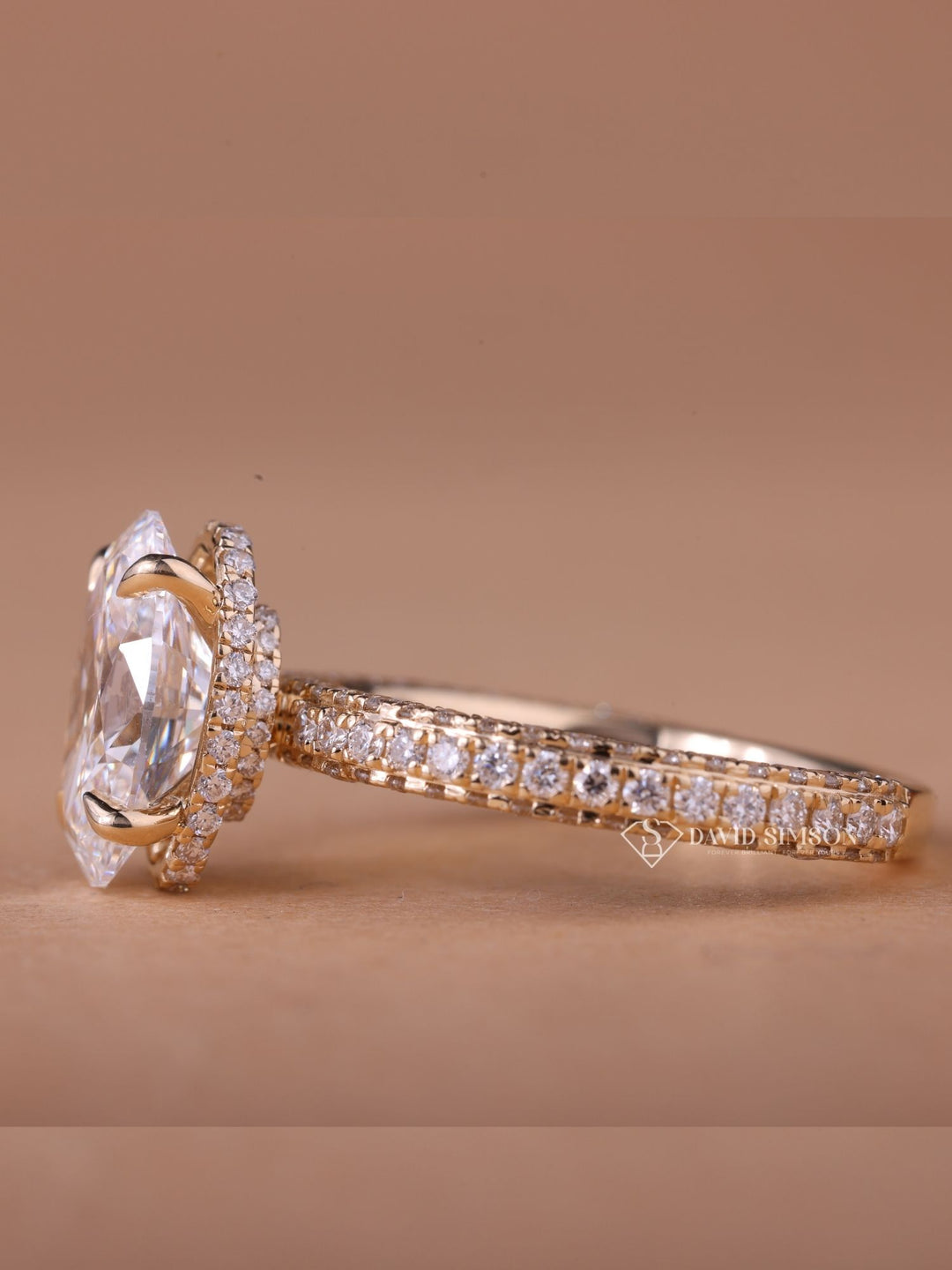 3.0CT-4.0CT Oval Cut Moissanite Diamond Hidden Halo & Pave Engagement Ring