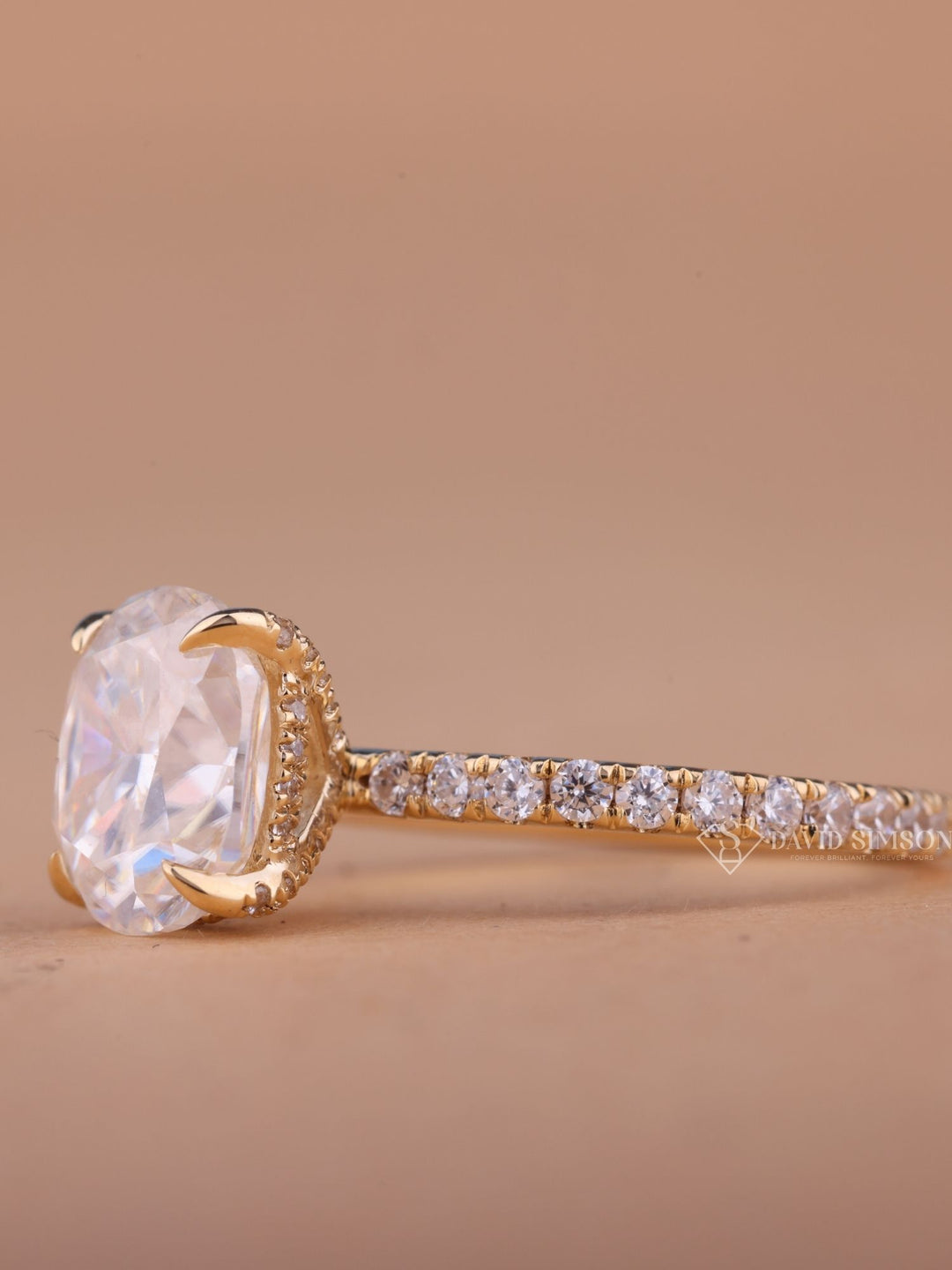 2.0CT-3.0CT Cushion Cut Moissanite Diamond Hidden Halo Engagement Ring