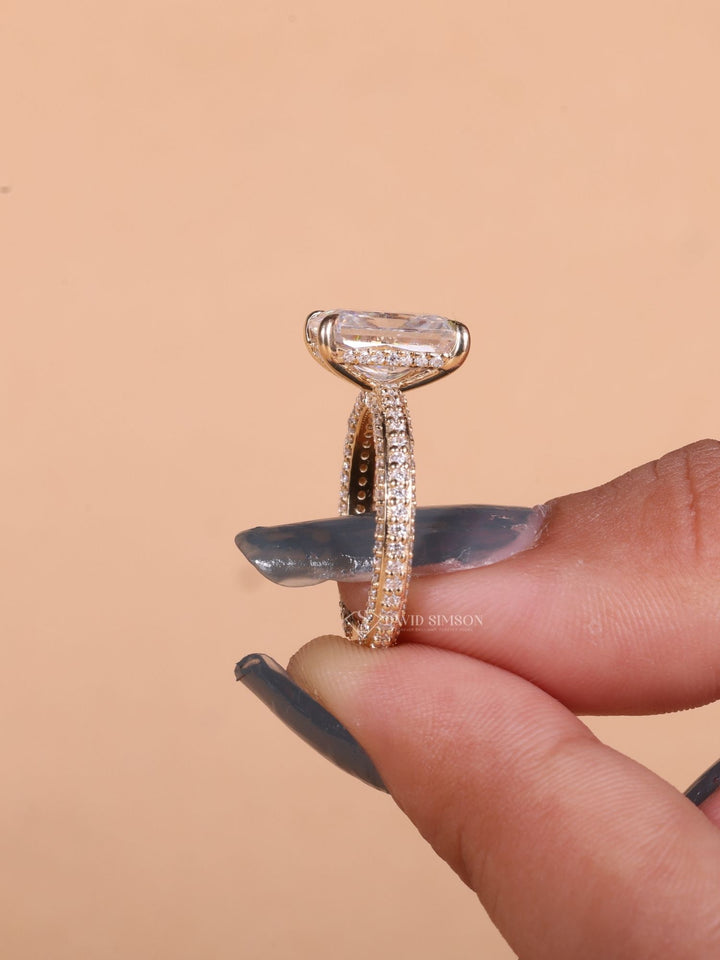 3.0CT-4.0CT Radiant Cut Moissanite Diamond Micro Pave Engagement Ring