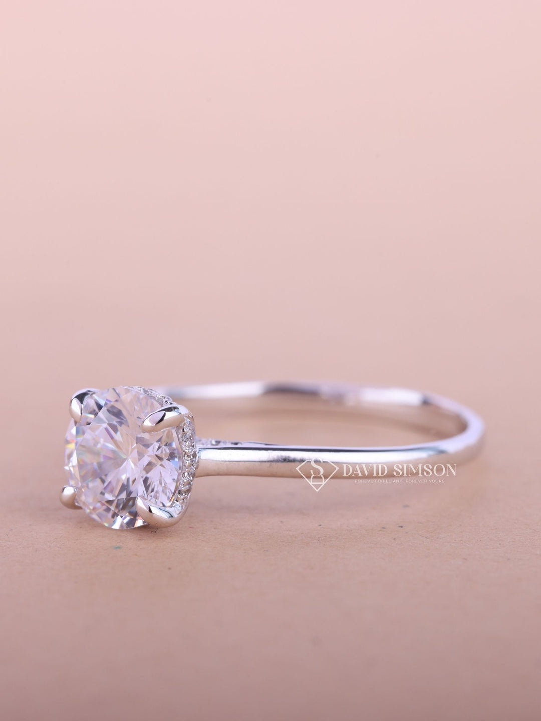 1.0CT-3.0CT Round Cut Moissanite Diamond Bridge Set Engagement Ring