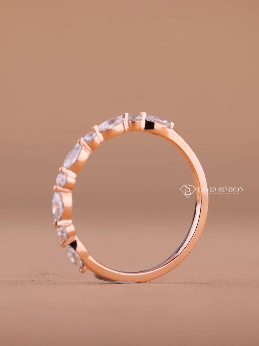 Round & Marquise Cut Moissanite Diamond Alternative Half Eternity Wedding Band