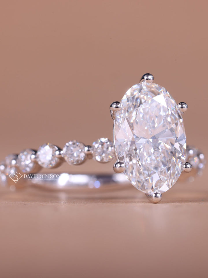 3.50CT-4.50CT Oval Cut Moissanite Diamond Floating Bubble Pave Engagement Ring