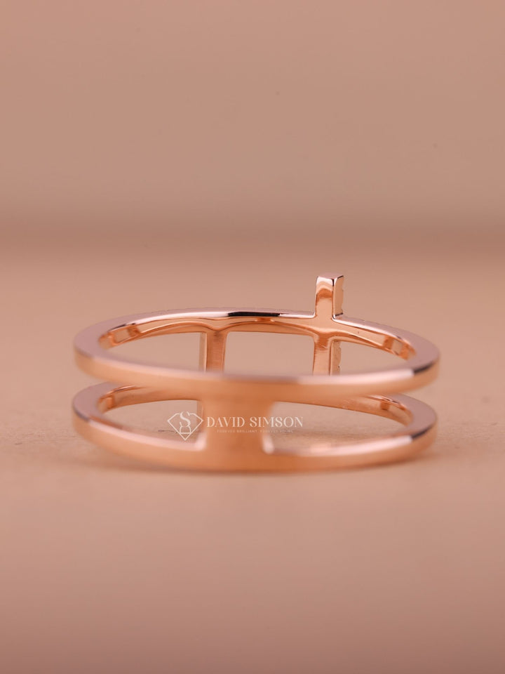 Round Cut Moissanite Diamond Cross Wedding Band in Solid Gold