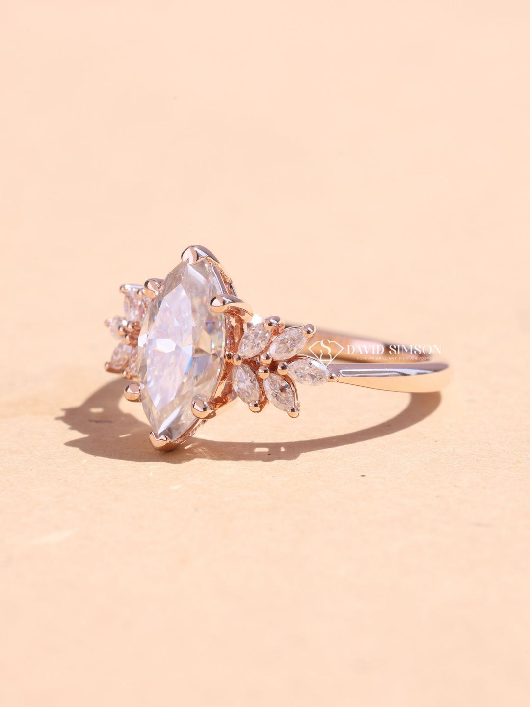 1.50CT-2.50CT Marquise Cut Moissanite Diamond Cluster Engagement Ring