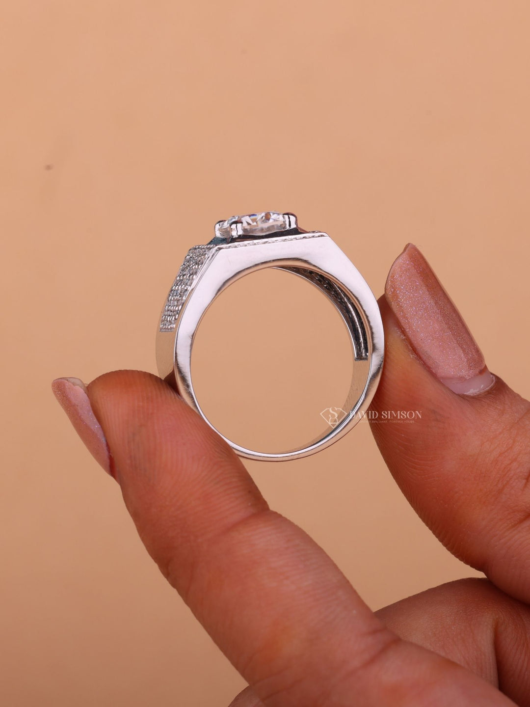 Round Cut Moissanite Diamond Halo Men's Wedding Ring