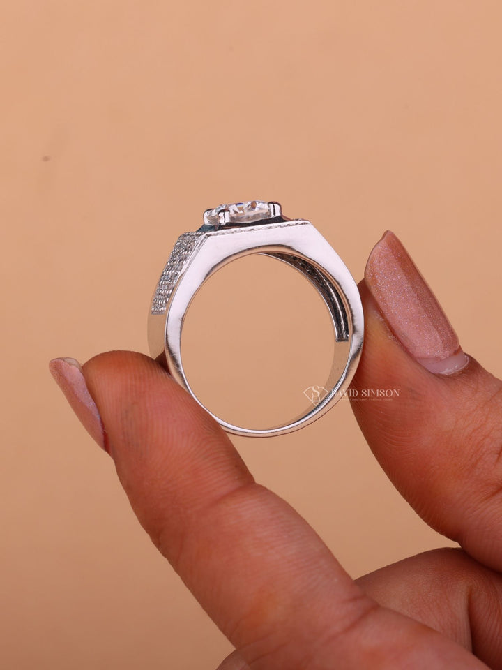 Round Cut Moissanite Diamond Halo Men's Wedding Ring