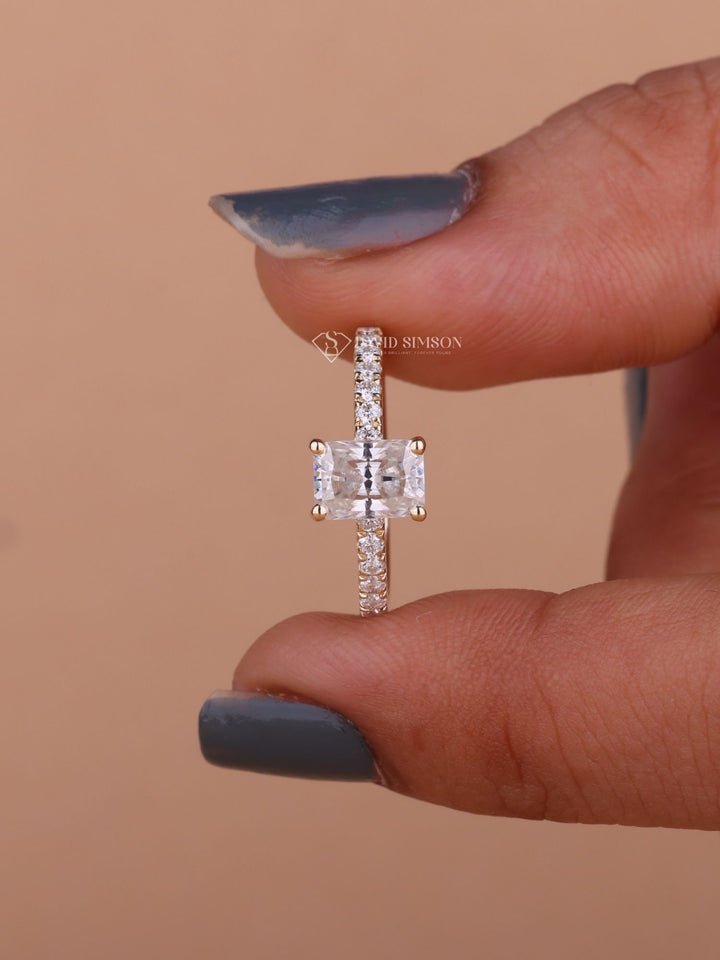 1.50CT-2.50CT Radiant Cut Moissanite Pave Diamond Engagement Ring