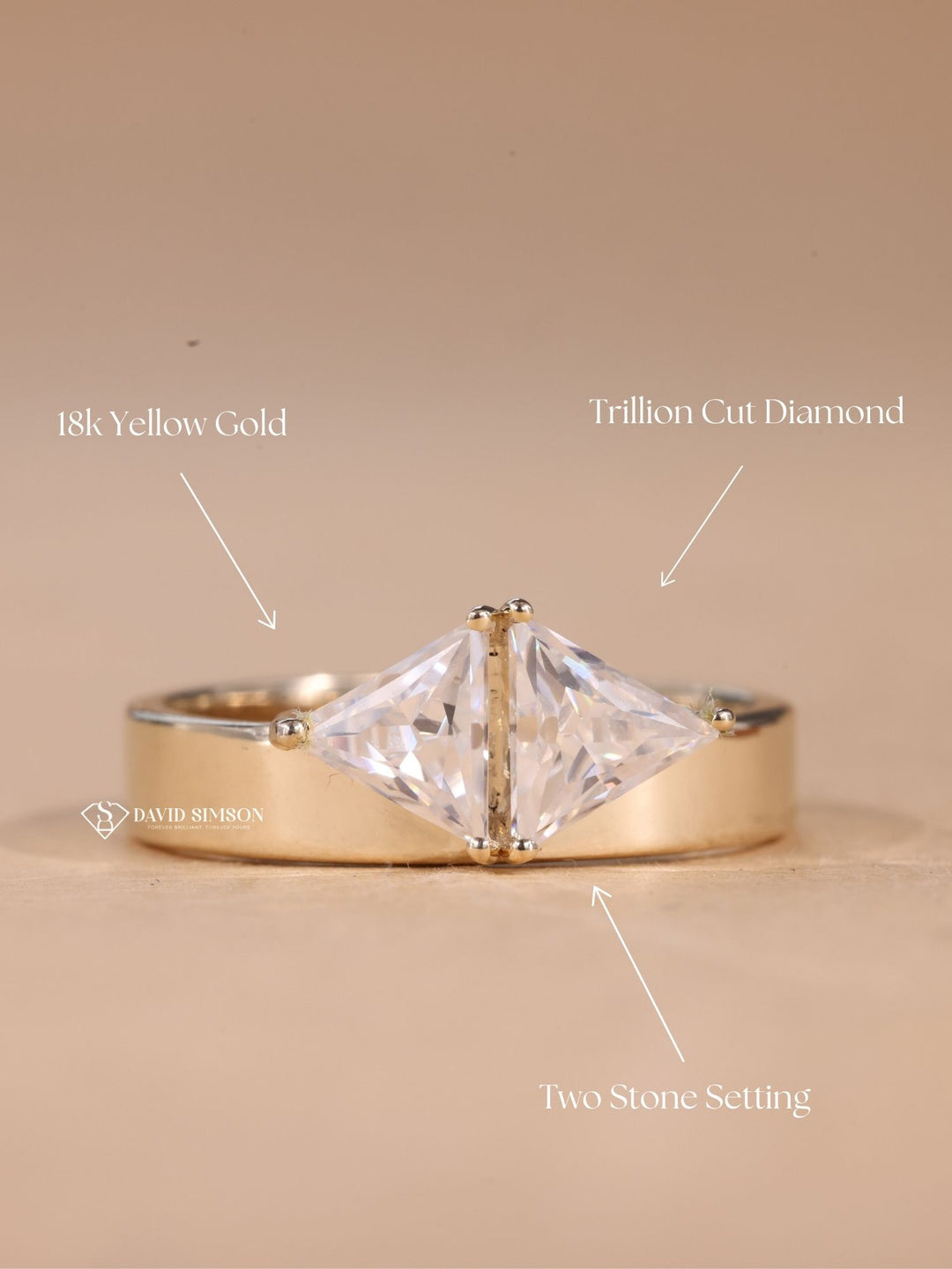 0.50CT Trillion Cut Moissanite Diamond Two Stone Engagement Ring
