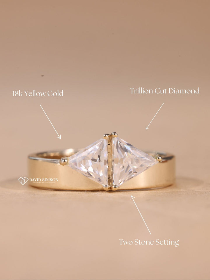 0.50CT Trillion Cut Moissanite Diamond Two Stone Engagement Ring