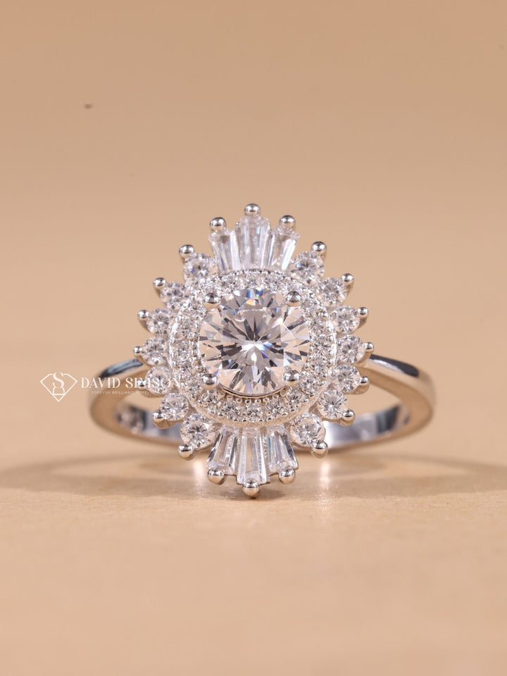 0.50CT-1.50CT Round Cut Moissanite Diamond Halo Cluster Engagement Ring