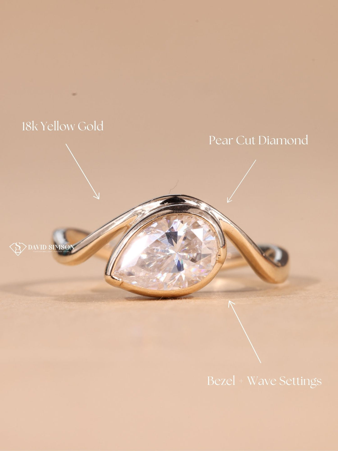 1.50CT-2.50CT Bezel Set Pear Cut Moissanite Diamond Engagement Ring