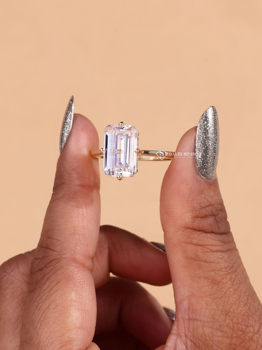 5.0CT-6.0CT Emerald Cut Moissanite Hidden Halo Diamond Engagement Ring