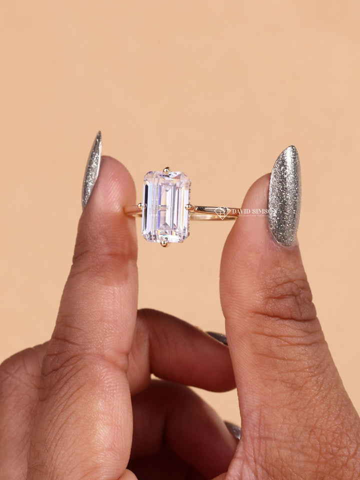 5.0CT-6.0CT Emerald Cut Moissanite Hidden Halo Diamond Engagement Ring