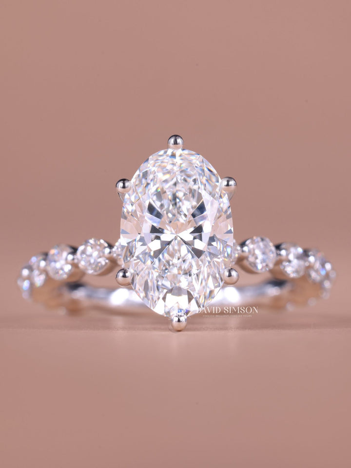 3.50CT-4.50CT Oval Cut Moissanite Diamond Floating Bubble Pave Engagement Ring