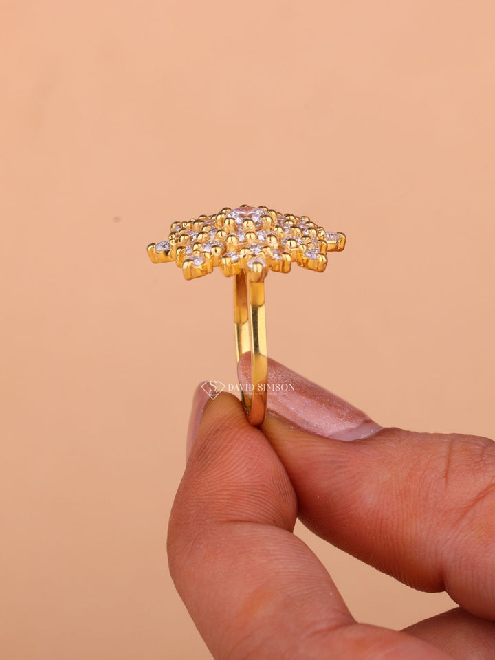 Round Cut Moissanite Diamond Starburst Engagement Ring