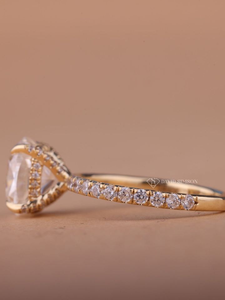 2.0CT-3.0CT Cushion Cut Moissanite Diamond Hidden Halo Engagement Ring