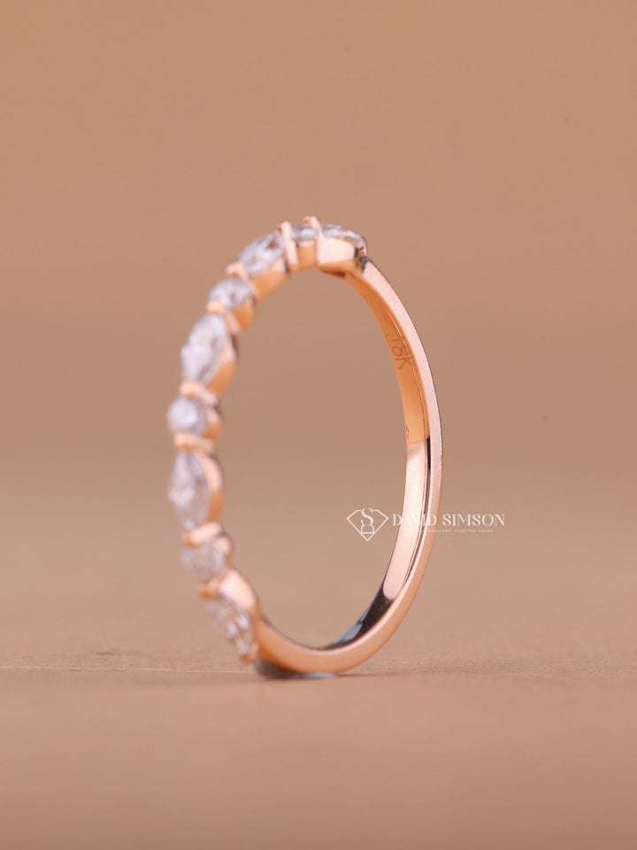 Round & Marquise Cut Moissanite Diamond Alternative Half Eternity Wedding Band