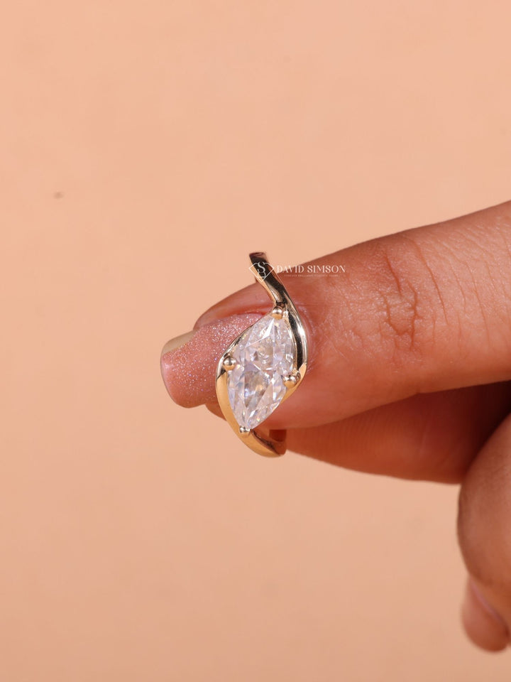 2.0CT-3.0CT Marquise Cut Moissanite Diamond East West Wave Engagement Ring