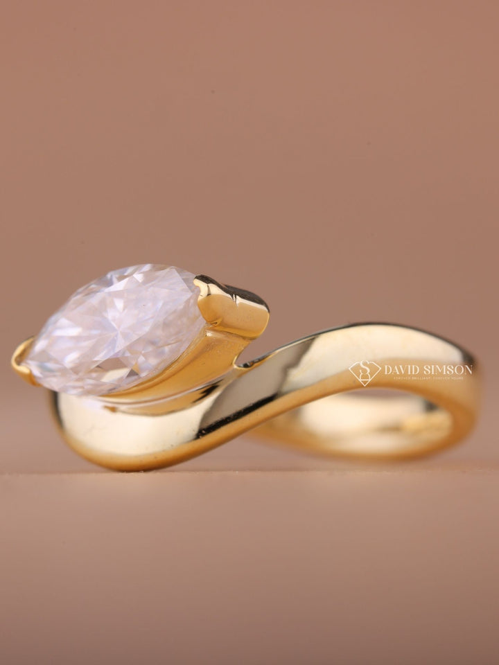 1.50CT-3.50CT Marquise Cut Moissanite East West Wave set Engagement Ring