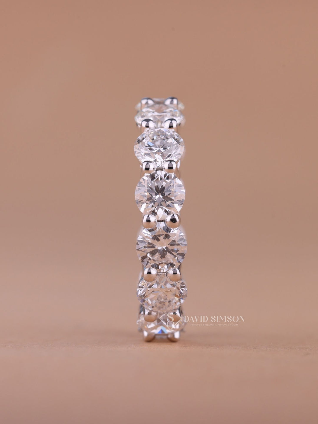 Round Cut Moissanite Diamond Shared Prongs Full Eternity Wedding Band