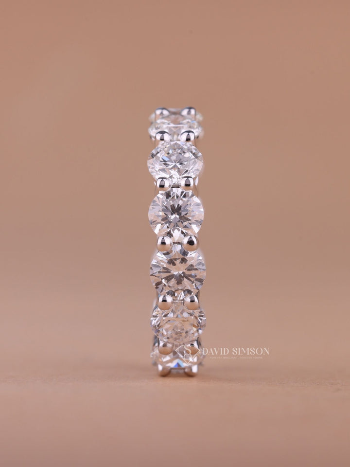 Round Cut Moissanite Diamond Shared Prongs Full Eternity Wedding Band