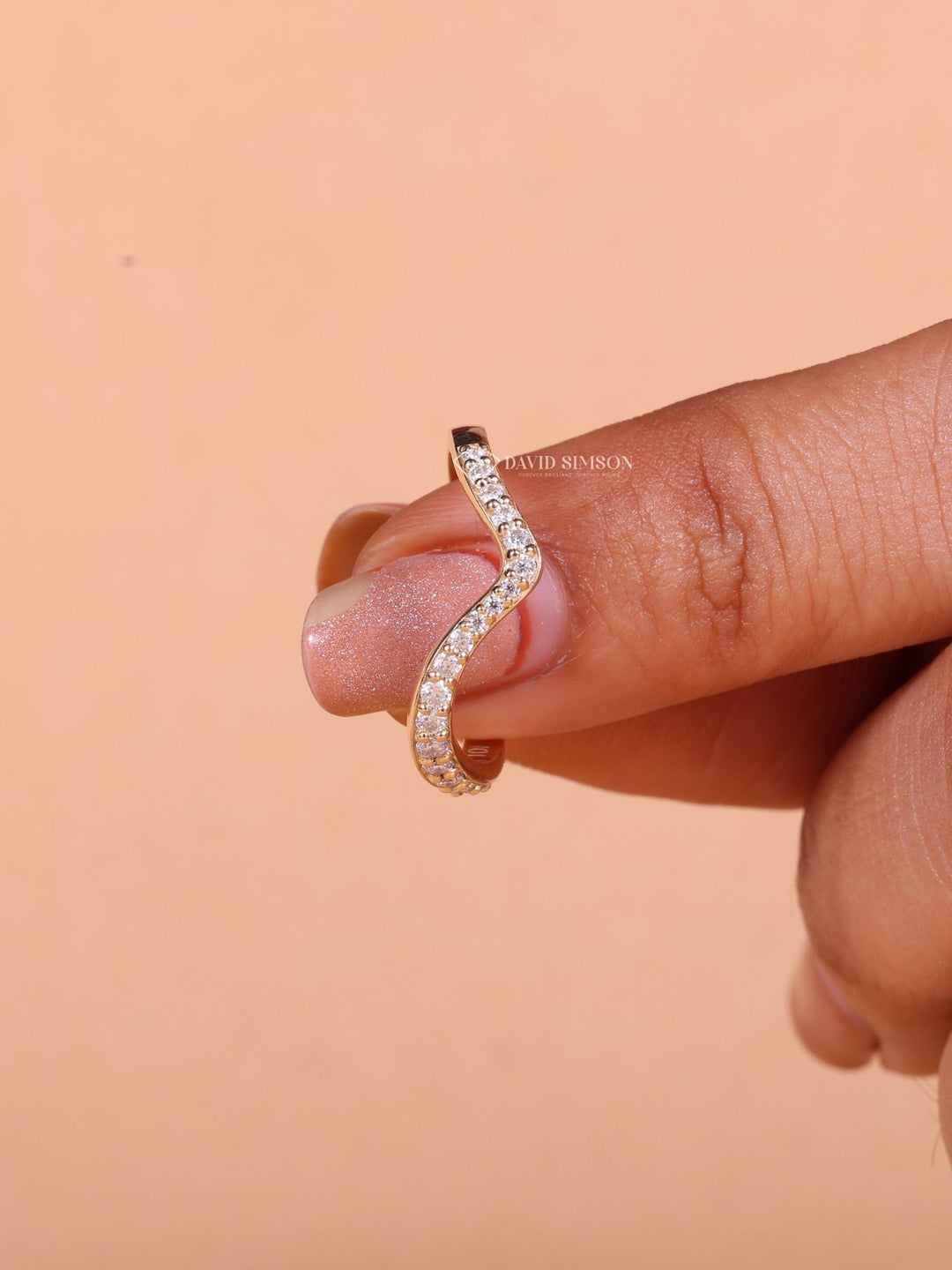 Round Cut Moissanite Diamond Half Eternity Waves Wedding Band