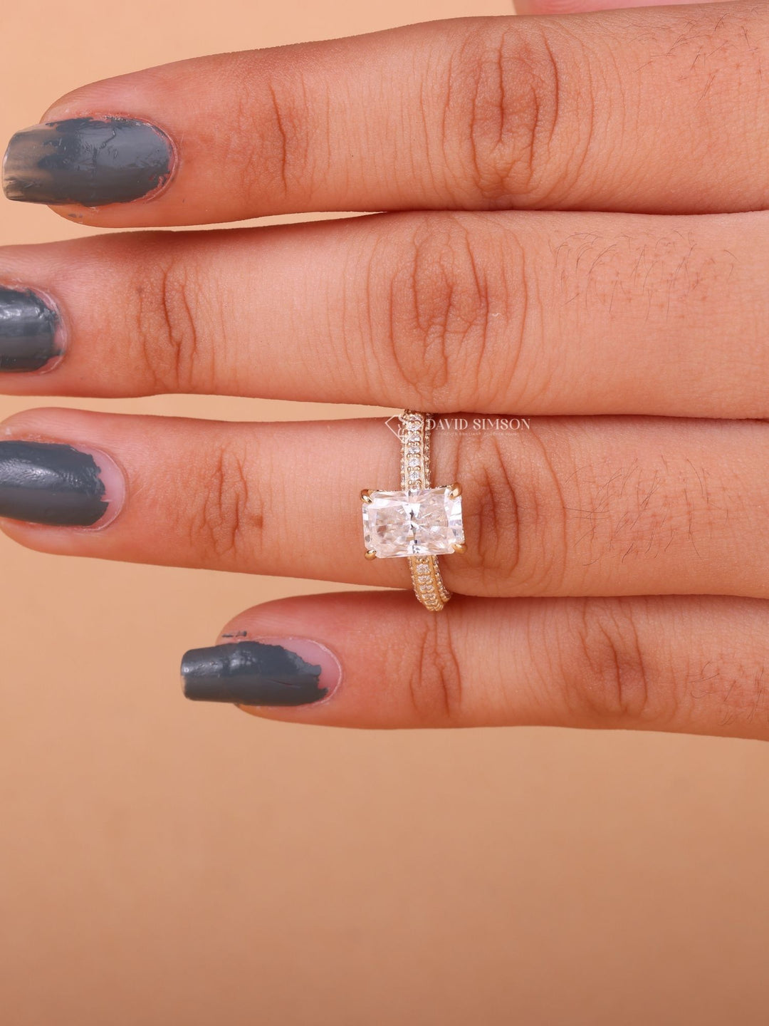 2.0CT-3.0CT Radiant Cut Moissanite Micro Pave Diamond Engagement Ring