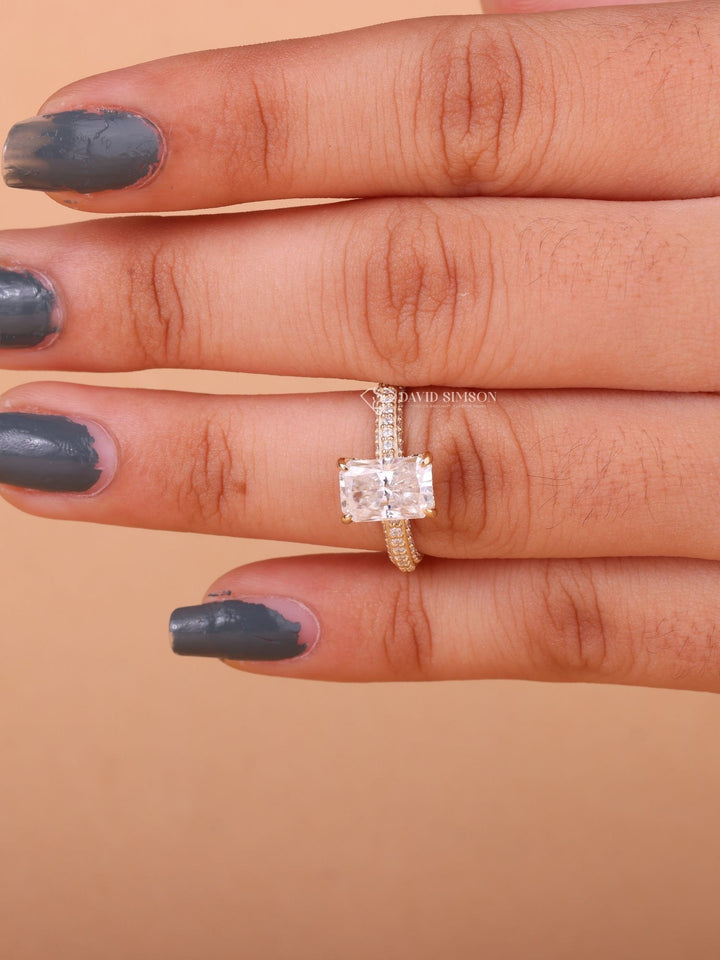 2.0CT-3.0CT Radiant Cut Moissanite Micro Pave Diamond Engagement Ring