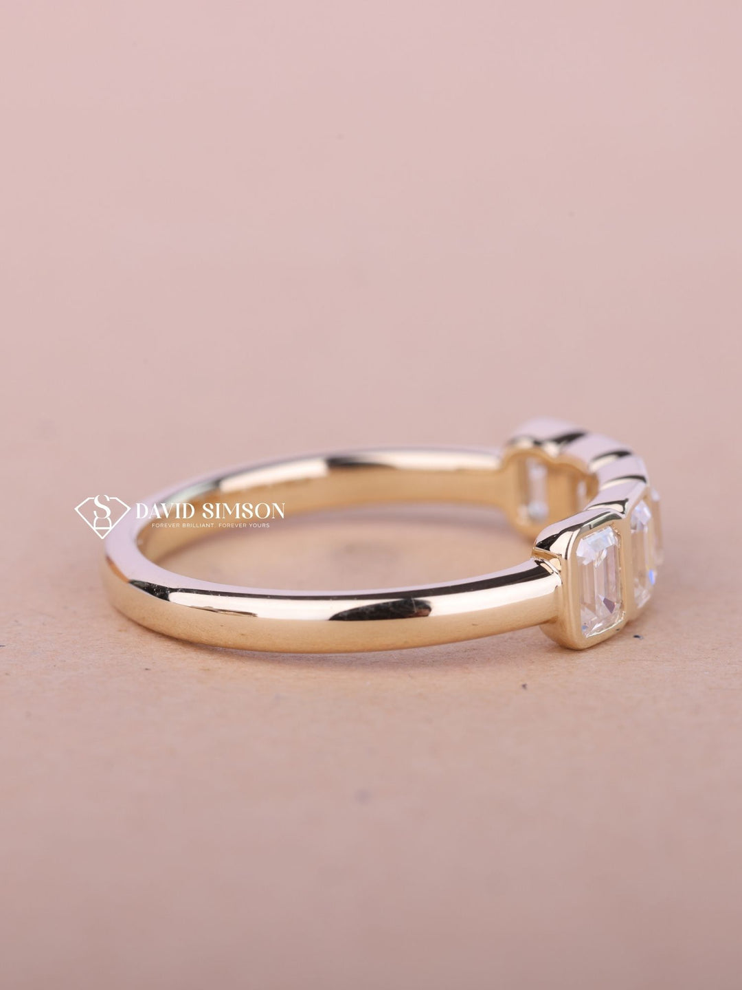 Bezel Set Emerald Cut Moissanite Diamond Five Stone Wedding Band