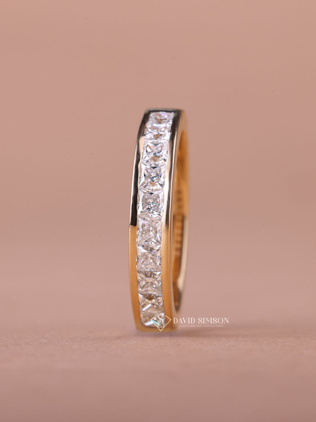 Princess Cut Moissanite Diamond Half Eternity Flush Set Wedding Band