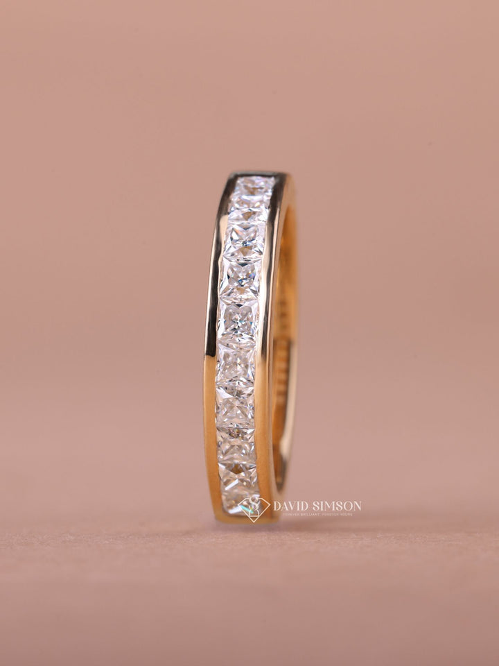 Princess Cut Moissanite Diamond Half Eternity Flush Set Wedding Band