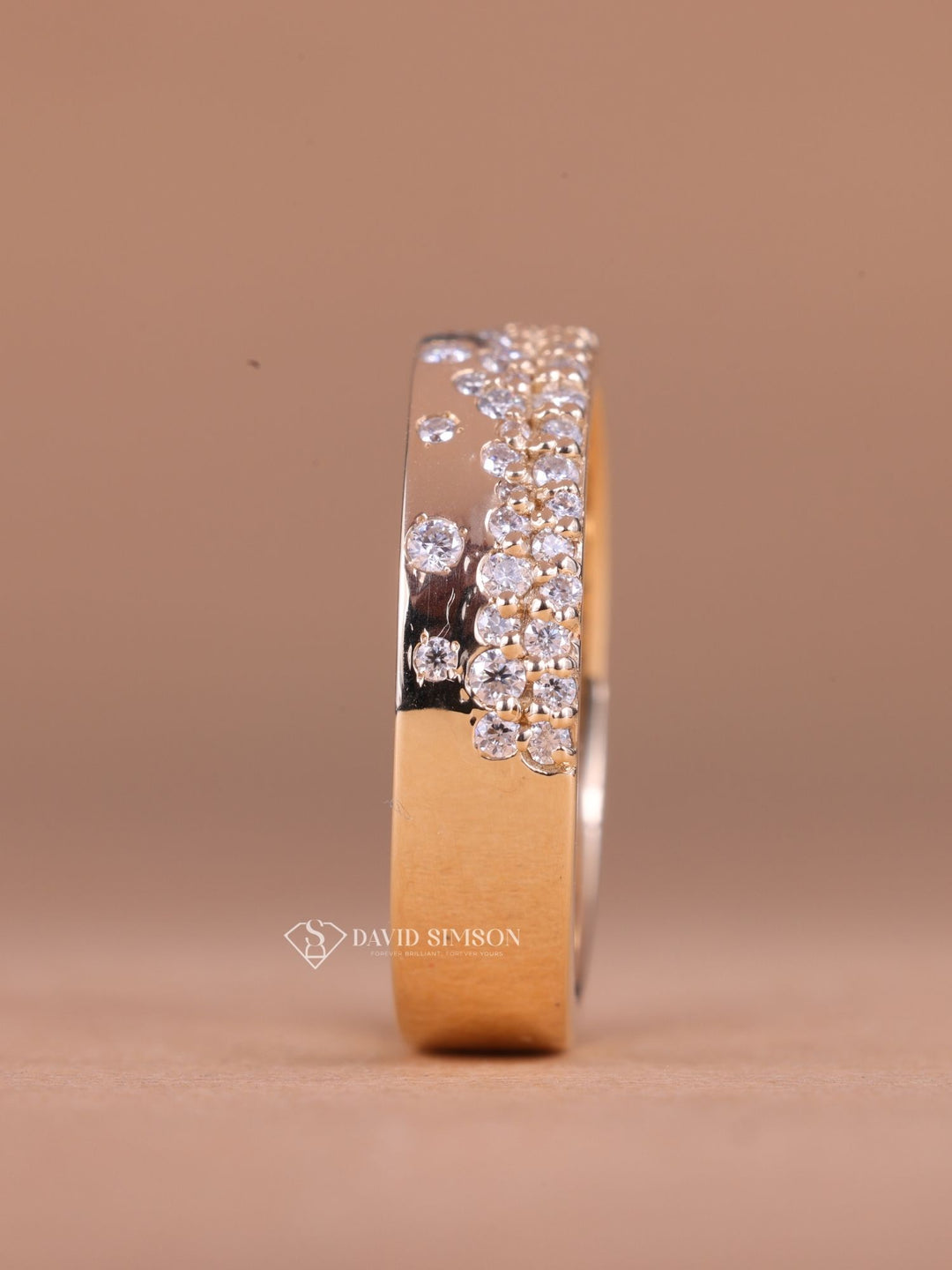 Round Cut Moissanite Diamond Flush Setting Wedding Band