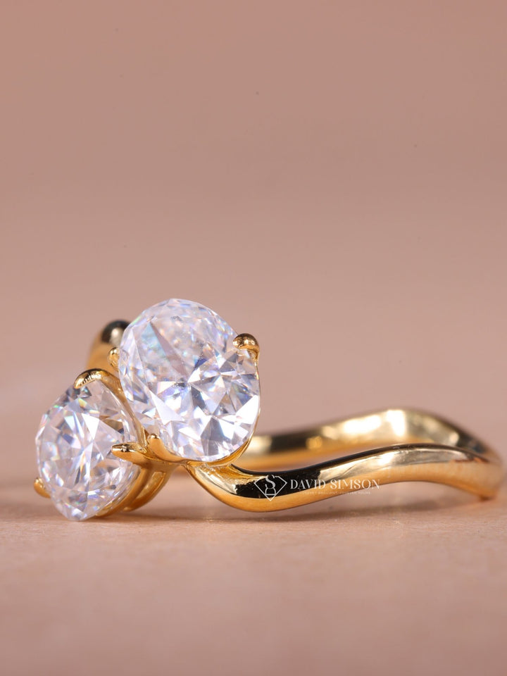 1.50CT Oval & 1.0CT Cushion Cut Moissanite Toi et Moi Diamond Engagement Ring