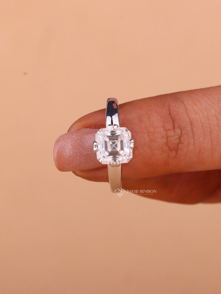 1.50CT-2.50CT Asscher Cut Moissanite Solitaire Diamond Engagement Ring