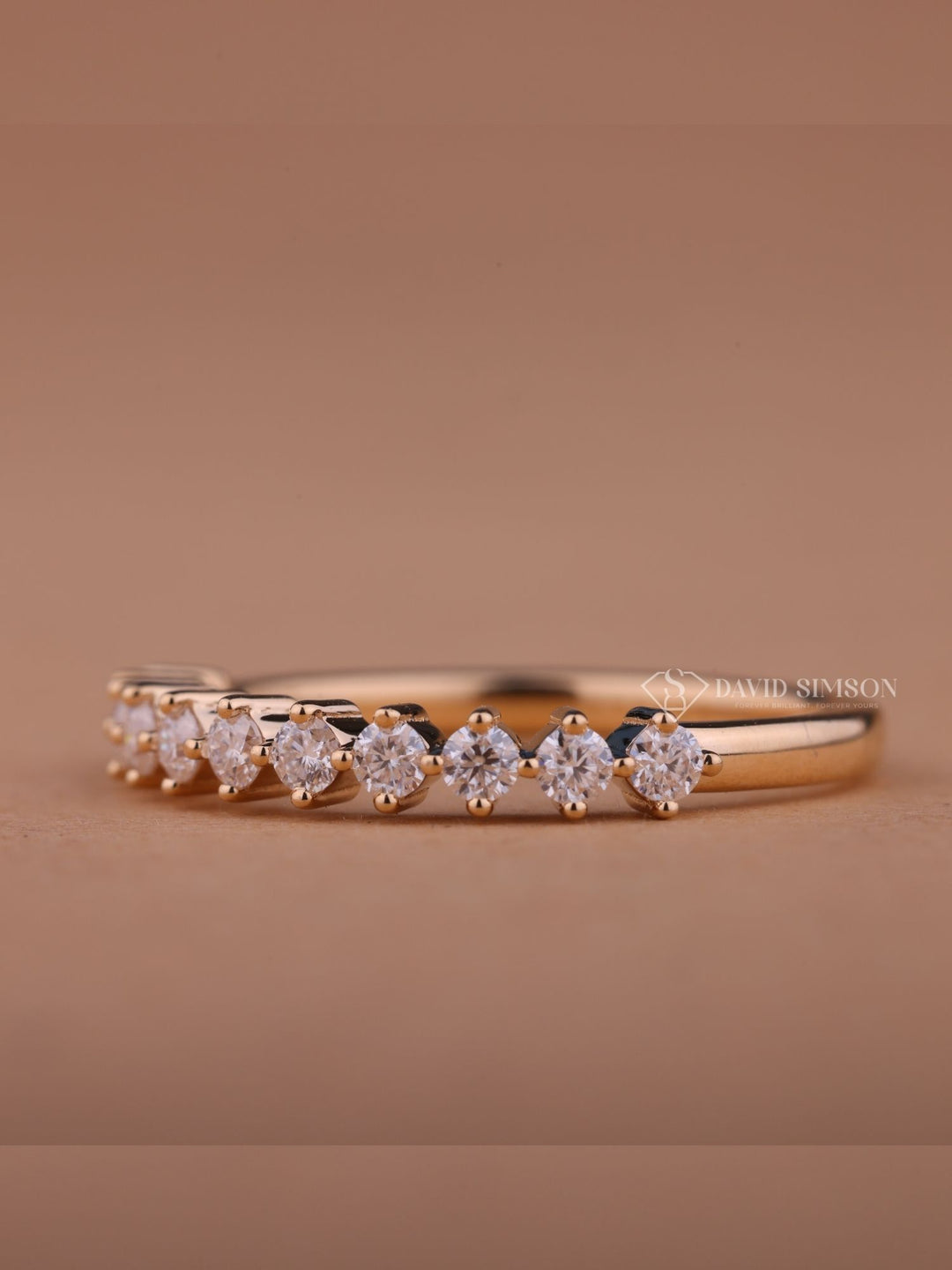 Round Cut Moissanite Diamond Half Eternity Wedding Band in 14K Gold